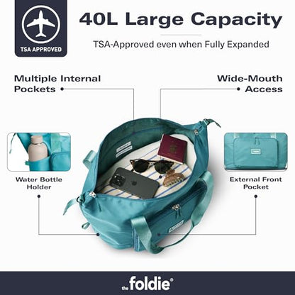 The Foldie Foldable Travel Bag for Women - 40L Weekender Bag with Multiple Pockets - Carry On Expendable Travel Bag - color: Teal