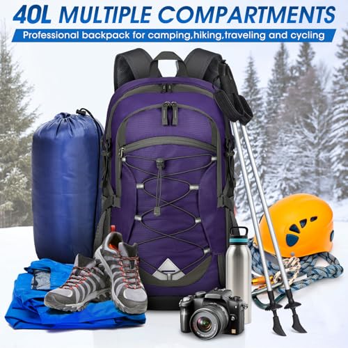 IGOLUMON Hiking Backpack 40L Packable Lightweight Camping Daypack Men Women - color: Purple