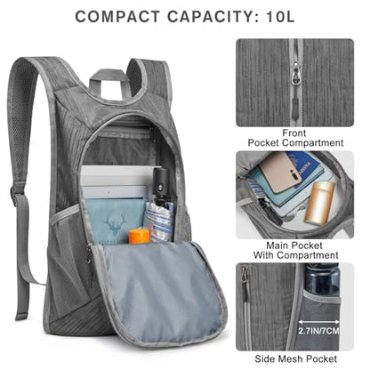 G4Free 10L Hiking Backpack Small Travel Hiking Daypack Lightweight Packable Backpack Casual Foldable Shoulder Bag - color: Dark Grey