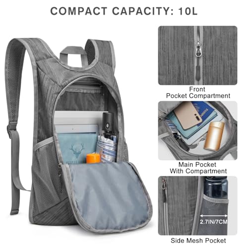 G4Free 10L Hiking Backpack Small Travel Hiking Daypack Lightweight Packable Backpack Casual Foldable Shoulder Bag - color: Dark Grey