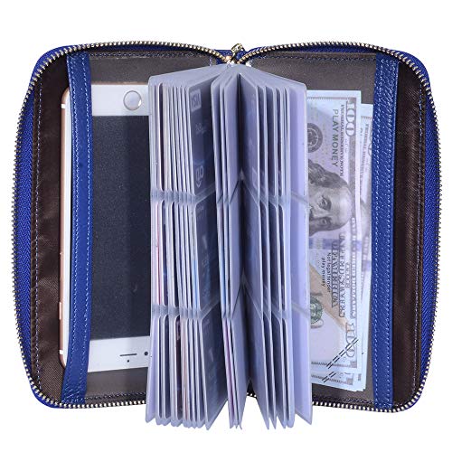Easyoulife Credit Card Holder Wallet Womens Zipper Leather Case Purse RFID Blocking - color: Royal Blue