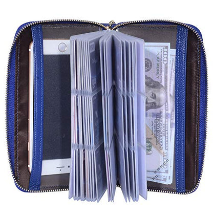 Easyoulife Credit Card Holder Wallet Womens Zipper Leather Case Purse RFID Blocking - color: Royal Blue