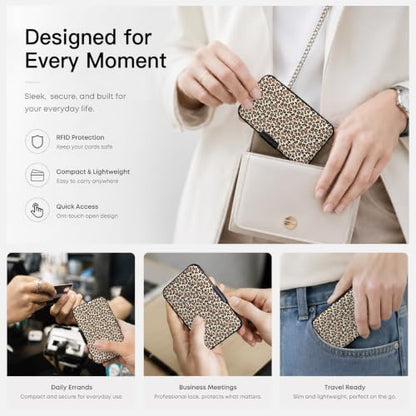 Credit Card Holder RFID Aluminum card case Leopard mini Wallet Women Men - color: Black Brown Leopard