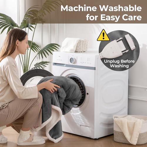 Wearable Heated Blanket with Foot Pocket & Sleeves, 50"x70", Light Grey - color: Light Grey, size: Long