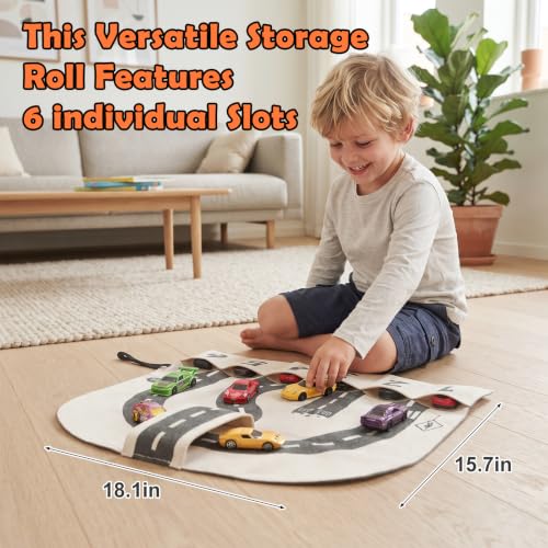 Portable Toy Car Storage Roll and Playmat - Travel Car Carrier Organizer Case - size: M