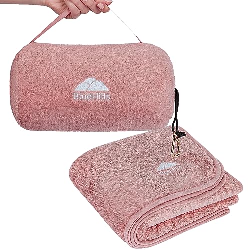 BlueHills Premium Soft Rolled Travel Blanket Airplane Long Flights - Pink - color: R02-pink