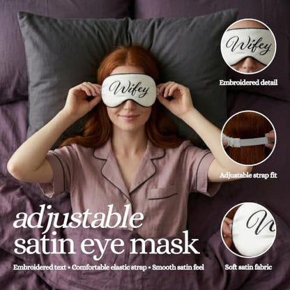 Satin Sleep Eye Mask - Wifey & Hubby 2-Pack | Soft satin sleep mask with adjustable strap for travel, naps, meditation, flights & restful sleep anywhere - color: 2 Pack - Wifey & Hubby