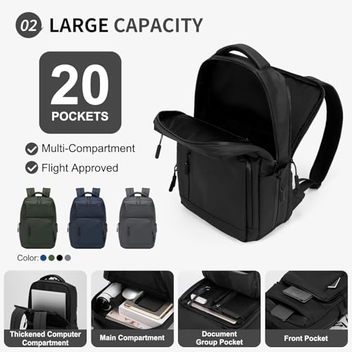 20L 15.6 Inch Laptop Backpack Anti Theft Flight Approved Black - color: Black