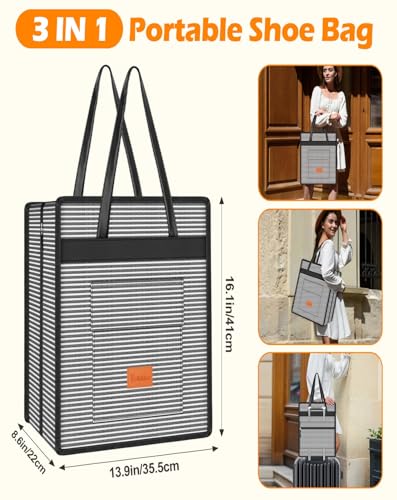 Yotako Shoe Bag for Travel with Leathers Handle Stripe - color: Stripe