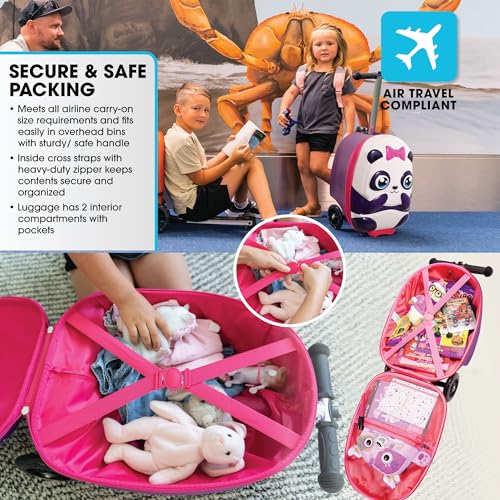 KIDDIETOTES Girls Ride-On Scooter Suitcase, Foldable TSA Carry-On Luggage - style: Panda