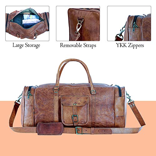 24 Inch Leather Duffel Bag, Large Travel Gym Sports Overnight Weekender - size: 24 inch