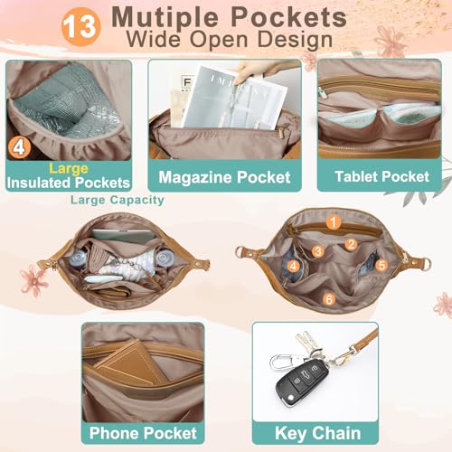 MOMINSIDE Diaper Bag Tote Convertible Diaper Bag Backpack Tote Leather - color: Biscuit