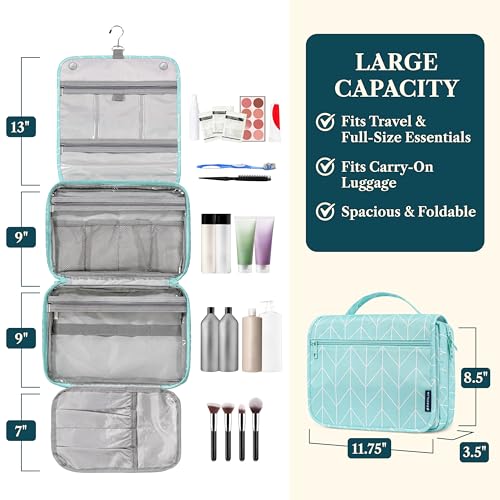 PAVILIA Hanging Toiletry Bag for Women, Travel Cosmetic Organizer, Teal - color: Teal Chevron