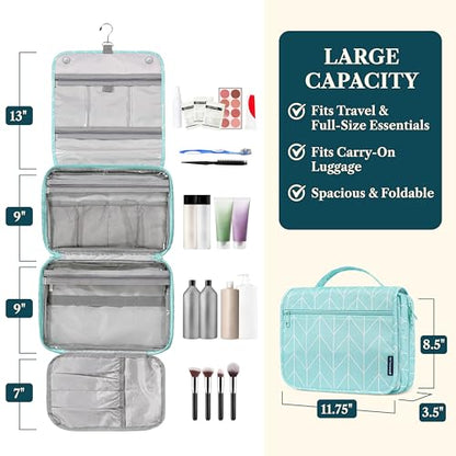 PAVILIA Hanging Toiletry Bag for Women, Travel Cosmetic Organizer, Teal - color: Teal Chevron