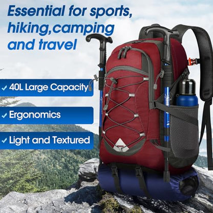 IGOLUMON Hiking Backpack 40L Packable Lightweight Camping Daypack Men Women - color: Red
