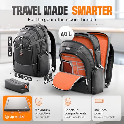 EVERKI Business 120 Laptop Backpack with Rain Cover, Black - 40L - style: Business 120