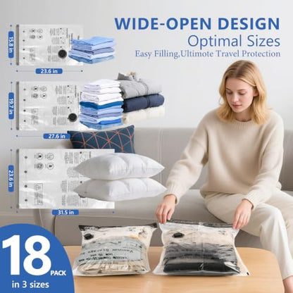 18 Pack Travel Vacuum Bags for Clothing with Rechargeable Wireless Air Pump - size: 18 Combo Size (Blue)