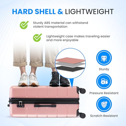 Simple Deluxe 3-Piece Luggage Sets, Suitcase with Double Spinner Wheels & TSA Lock, Hard Shell Suitcase, Expandable Rolling Lightweight Luggage, Pink - color: Pink, size: 3-Piece Set (20/24/28)