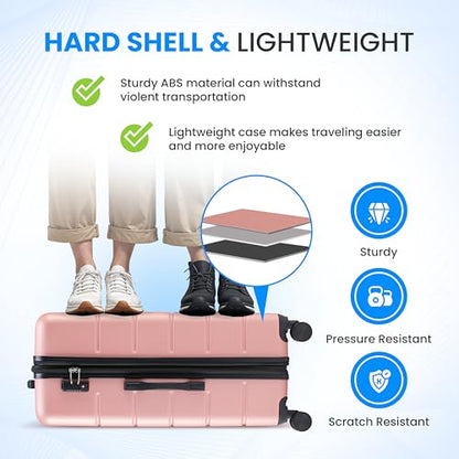 Simple Deluxe 20 Inch Hardside Carry On Luggage, Suitcase with Double Spinner Wheels & TSA Lock, Hard Shell Suitcase, Expandable Rolling Lightweight Luggage, Pink - color: Pink, size: 20 inch