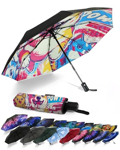 SY COMPACT Travel Umbrella - Windproof Automatic Compact Umbrellas for Rain - color: Puppy