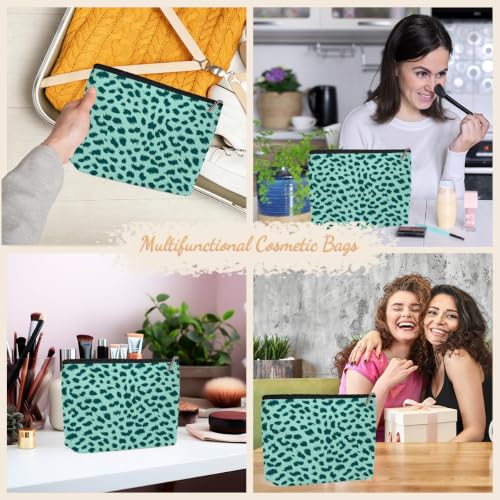 Watercolor Leopard Print Makeup Bag Cosmetic Bag, Portable Makeup Organizer - color: Mint Green Leopard Print 588