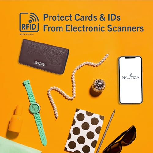 Nautica Seaside Slim Womens Wallet RFID Blocking Credit Card Holder, Coin Purse, Checkbook Organizer Clutch, Small Vegan Leather Wallet for Travel, Black Jacquard - color: Black Jacquard