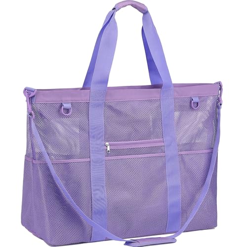 Fammart Large Mesh Beach Bag for Women, Oversized Beach tote Swim Pool Bag - color: Oversized, Purple, size: Extra-Large