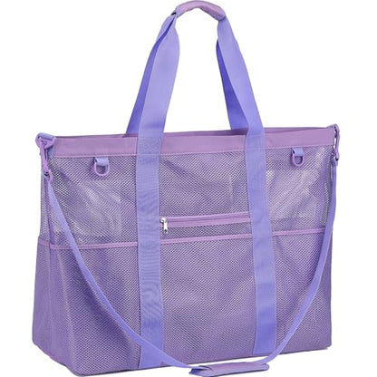 Fammart Large Mesh Beach Bag for Women, Oversized Beach tote Swim Pool Bag - color: Oversized, Purple, size: Extra-Large