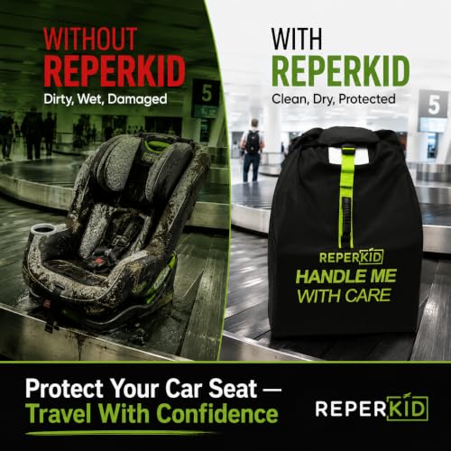 Car Seat Travel Bag for Airplane, Backpack Straps, Fits Most Car Seats - color: Black with Green
