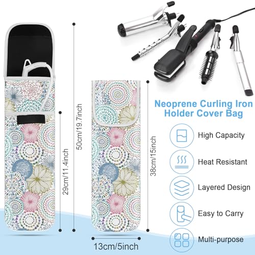 Shappy 2 Pcs Heat Resistant Curling Iron Flat Iron Travel Case,Mandala | Neoprene & Silicone Material, Double-layer Neoprene Pouch & Flexible Silicone Mat for Hot Hair Styling Tools - style: Mandala