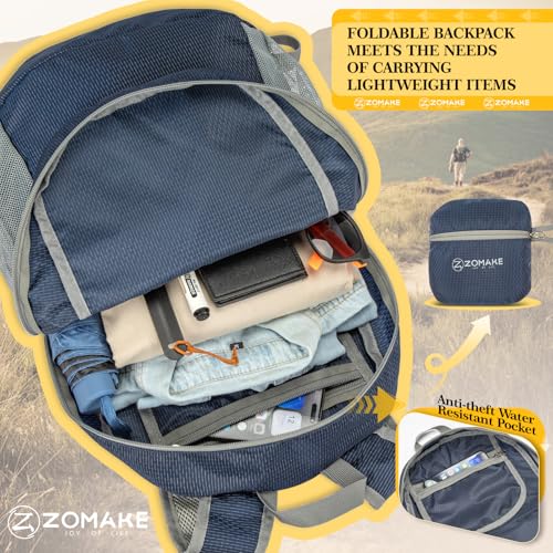ZOMAKE Lightweight Packable Backpack, Foldable Small Travel Day Pack - color: B-royal Blue 1