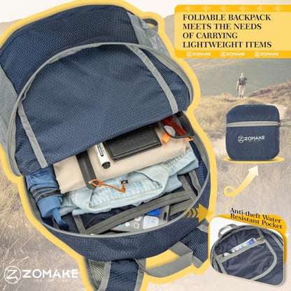 ZOMAKE Lightweight Packable Backpack, Foldable Small Travel Day Pack - color: B-royal Blue 1
