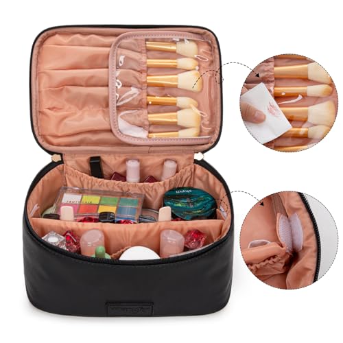 Wrangler Travel Makeup Bag 2pcs Set Cosmetic Bag with Makeup Brush Holder - color: Black