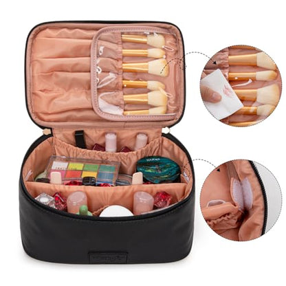 Wrangler Travel Makeup Bag 2pcs Set Cosmetic Bag with Makeup Brush Holder - color: Black