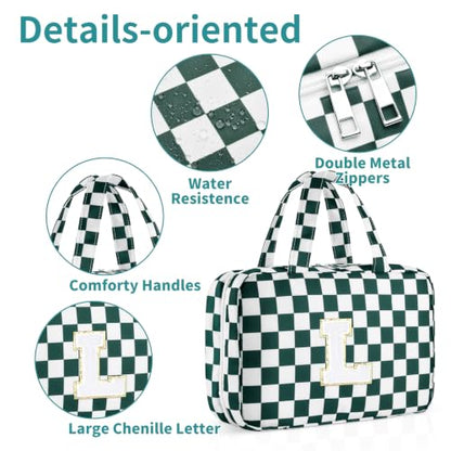 Personalized Travel Hanging Toiletry Makeup Bag Green Checkerboard L - color: Green Checkerboard, size: L