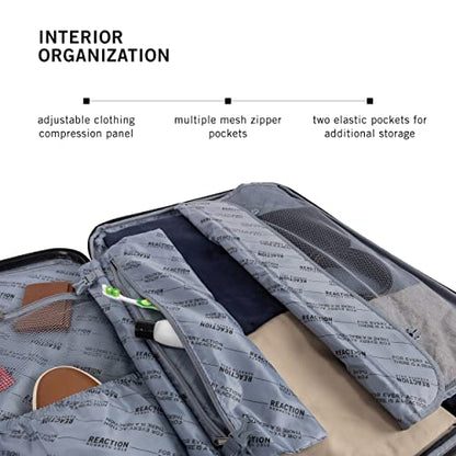 Kenneth Cole REACTION Renegade Luggage Expandable 8-Wheel Spinner Lightweight Hardside Suitcase, Granite Blue, 24-Inch Checked - color: Granite Blue, size: 24-Inch Checked
