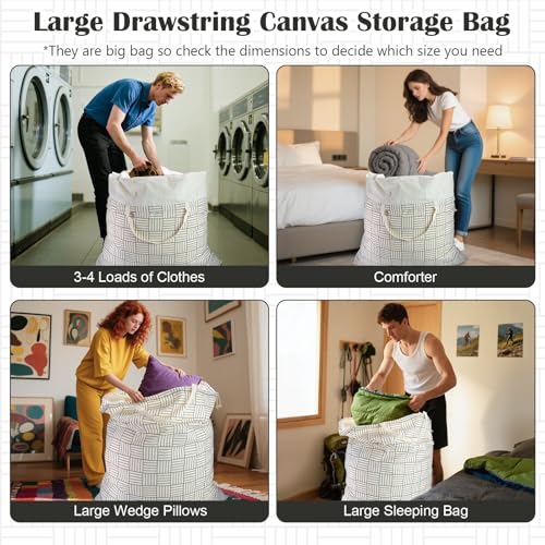 Canvas Laundry Bag with Handles & Drawstring, XL 33"Wx 35"H,Geometry Grid - color: Geometry Grid,1pc XL, size: XL 33"W x 35"H┃1 Pack