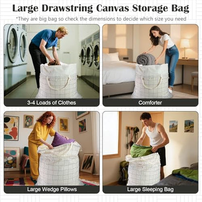 Canvas Laundry Bag with Handles & Drawstring, XL 33"Wx 35"H,Geometry Grid - color: Geometry Grid,1pc XL, size: XL 33"W x 35"H┃1 Pack