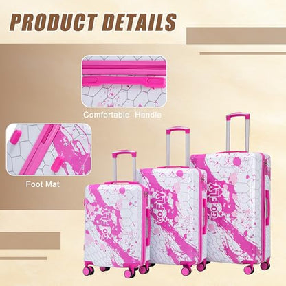 3 Piece Hardside PC Luggage Set, Pink - color: Pink