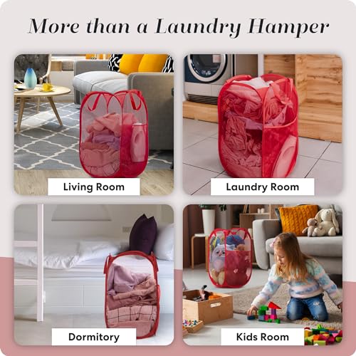 Handy Laundry Mesh Pop-Up Laundry Hamper, Collapsible Basket 2-Pack - color: Red, 2-PACK