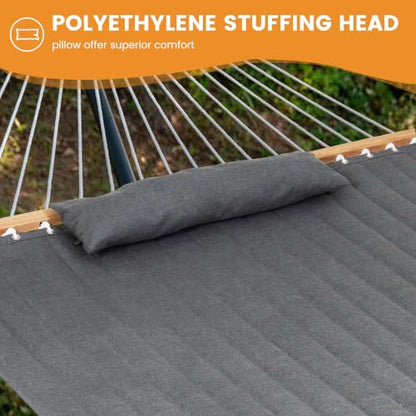 Lazy Daze 12 FT Sunbrella Quilted Hammock, Non-Fading Double Hammock - color: Cast Slate