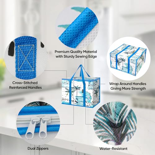 BALEINE Insulated Reusable Grocery Bags with Zippered Top, Large Cooler Bag - color: Island Breeze, size: 4 Pack