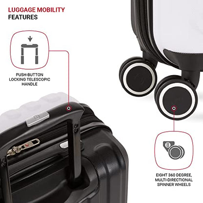 SwissGear Duet Expandable Luggage, Hard Shell Carry-On Luggage with Spinner Wheels - color: Black/White, size: Carry-On 19-Inch