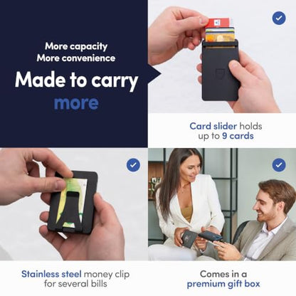 TRAVANDO SLYDE Aluminum Card Holder - RFID Blocking Wallet for Men with Money Clip – Holds Up to 9 Cards – RFID Protected Credit Card Mens Wallet - size: 8-9 Cards