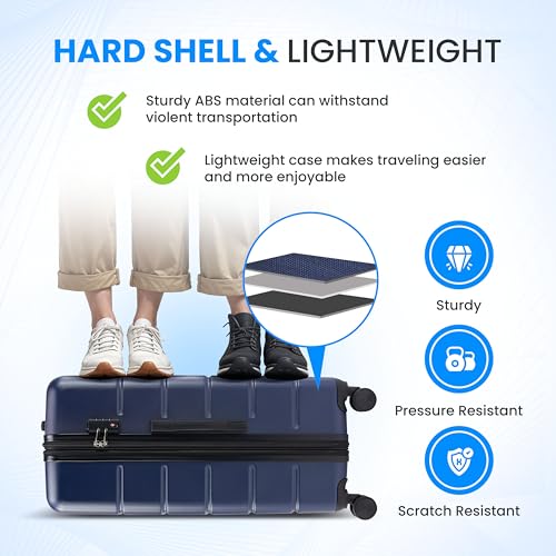 Simple Deluxe 3-Piece Luggage Sets, Suitcase with Double Spinner Wheels & TSA Lock, Hard Shell Suitcase, Expandable Rolling Lightweight Luggage, Blue - color: Blue, size: 3-Piece Set (20/24/28)
