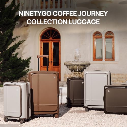 NINETYGO Medium Checked Luggage Flat Top Opening, 25 Inch, Coffee Journey - color: 02-Caramel Latte, size: Checked 25-Inch (Top Opening, 72L)
