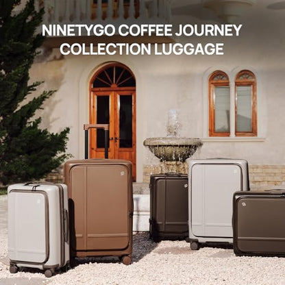 NINETYGO Medium Checked Luggage Flat Top Opening, 25 Inch, Coffee Journey - color: 02-Caramel Latte, size: Checked 25-Inch (Top Opening, 72L)