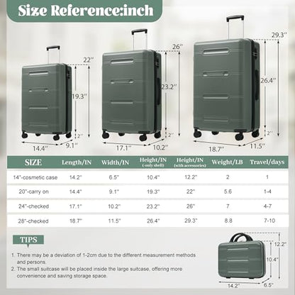 Merax Luggage Set 6 Piece,Lightweight Hardshell Suitcase with Wheels - color: Army Green(6 piece)