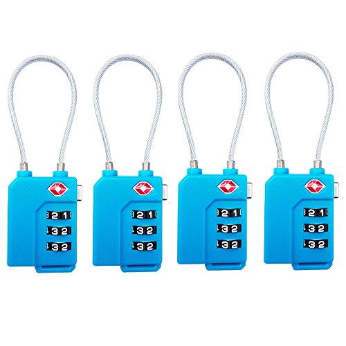 TSA Lock Security 3 Digit Combination Suitcase Luggage Bag Code Lock Padlock (Blue-4-Pack) - color: Blue-4-Pack
