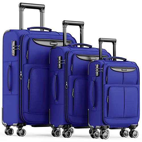 SHOWKOO Luggage Sets 3 Piece Softside Expandable Durable Suitcase Sets - color: Royal Blue